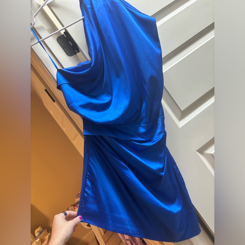 Lavish Blue Pleated One Shoulder Cocktail Dress